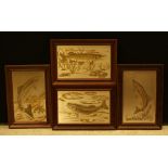 Franklin Mint sterling silver copper and gold etchings, rainbow rising, fighting bass,