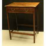 A 19th century mahogany side table, oversailing rectangular top above a frieze drawer, square legs,