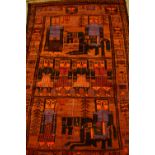 A Middle Eastern carpet, woven throughout with stylised figures,