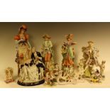 Ceramics - a Royal Dux figure group, courting couple; a pair of 19th century Continental figures,