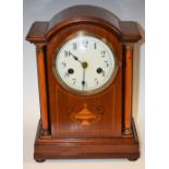 An Edwardian Sheraton revival mantel clock, striking on a gong, c.