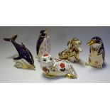 Ceramics - a Royal Crown Derby paperweight as a seahorse; others, platypus, penguin, seal,