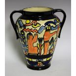 A Charlotte Rhead Crown Ducal pottery twin handle vase