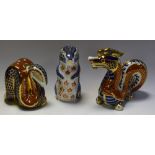 Ceramics - a Royal Crown Derby paperweight as a coiled serpent; others, dragon,