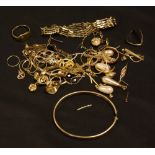 Jewellery - a 9ct gold wishbone ring; others inc, two 22ct gold wedding bands, (cut) 6.