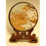 A Chinese cork diarama, circular glazed case,