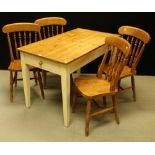 A contemporary painted pine kitchen table;