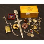 Jewellery - a silver Albert chain; Horseshoe; Nation Union of Railway men enamel pin badge,