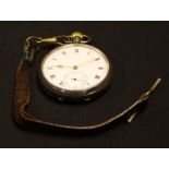 A George V silver gentleman's open face pocketwatch, enamel dial, Roman numerals,