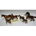 A Beswick model of a shire horse, brown gloss, 21cm; a shire foal; others, a gloss brown horse,