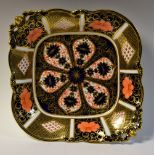 A Royal Crown Derby 1128 pattern shaped square footed bowl, first quality,