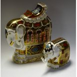 Ceramics - a Royal Crown Derby large Elephant paperweight; another smaller,
