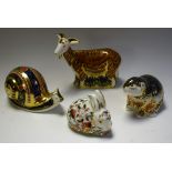 A Royal Crown Derby paperweight, Nanny Goat, Visitor Centre Exclusive, gold stopper; others,