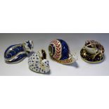 Ceramics - a Royal Crown Derby paperweight as a Frog, Imari palette; others, blue fox, snail,