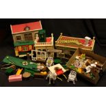Sylvanian Families - a caravan, figures, furniture, scenery, part items including barge roof, house,