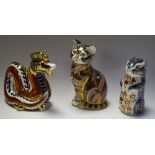 Ceramics - a Royal Crown Derby paperweight, Dragon; others, Seated Cat,