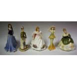 A Royal Doulton figure, Joanne, HN3422; another, Soiree, HN2312; other figures, Royal Worcester,