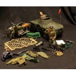 Toys - Action Man fixed and eagle eyed figures, armoured car, motorcycle and sidecar,