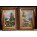 T. H*dley, a pair, The Swans Retreat, Silver Birches, signed, oil, 62cm x 36.