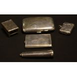 Silver - a George V silver match book case, Birmingham 1933; a vesta case,