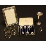 Silver and plate - a set of Art Deco style tea spoons, Sheffield marks,