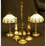 A brass table lamp base, Corinthian column,