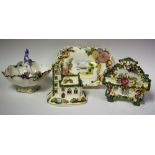 A Coalport Coalbrookdale pedestal dish, applied with painted flowers,