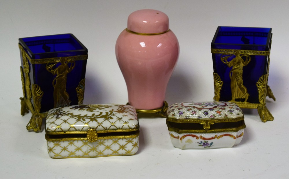 A Dresden porcelain and gilt metal trinket box, retailed by Aspreys London,