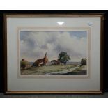 R Campbell Smith Beale Farm near Biddenden monogrammed, signed to verso, watercolour, 26cm x 39.