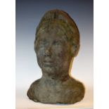 A fibreglass bust, of a lady, imitation verdigris patination,