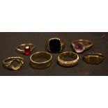 Rings- a 9ct gold onyx signet ring; others eternity etc 16.