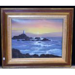 Peter Cosslett, Shoreline with Lighthouse, signed,