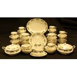 A Staffordshire Gainsborough part dinner and tea service for twelve, printed with sycamore leaves,