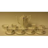 A Shelley Queen Anne Blue Iris pattern coffee service, for six, comprising cups, saucers,