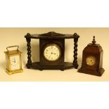 An early-mid 20th century oak cased mantel timepiece; a Bayard 8-day carriage timepiece;