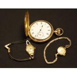 Watches - an Elgin gold plated hunter cased pocket watch, white dial, Roman numerals,