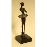 Modern School, a verdigris and dark patinated bronze, of a ballerina, square base, 26.