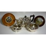 A three piece silver plated boat shaped tea service;