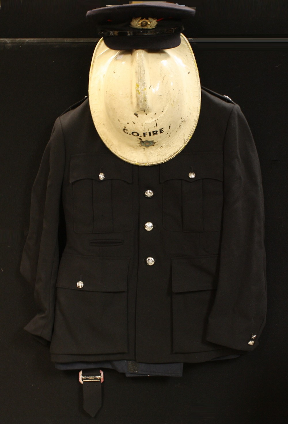 A British Fire Service Chief Officer's uniform, including dress uniform, cap and helmet,