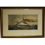 Brian Entwistle, Dreadnought, signed, watercolour, 22cm x 43.