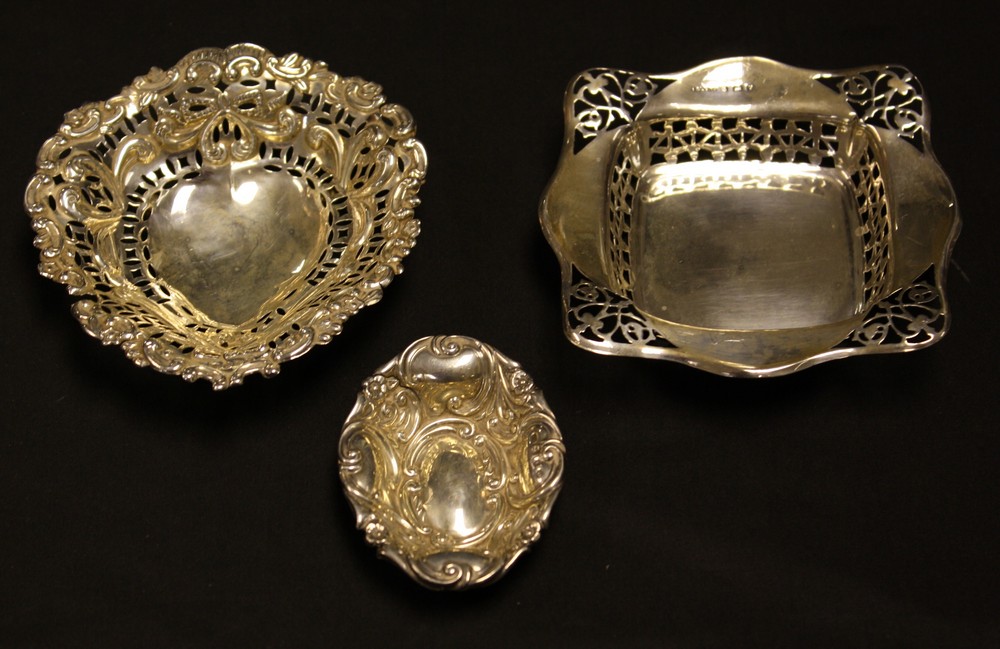 Silver - George V silver square shaped bon bon dish,pierced Art Nouveau corners and collar,