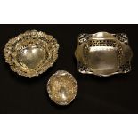 Silver - George V silver square shaped bon bon dish,pierced Art Nouveau corners and collar,