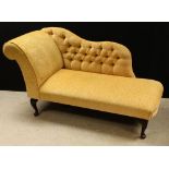 A Victorian style chaise longue, deep-button upholstery, cabriole legs,
