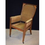 An Edwardian mahogany drawing room chair, outlined with boxwood stringing, c.