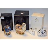 Royal Crown Derby 25th anniversary Rabbits Platinum edition; Imari Ewe paperweight;