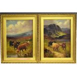 C.W Oswald, A pair, Highland Cattle, signed, oil on canvas 34.