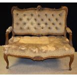 A French Hepplewhite design sofa, shaped cresting rail applied with a shell and C-scrolls,