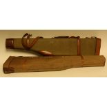 An early 20th century tan leather-trimmed green canvas leg of mutton gun case, 76.