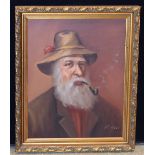 R. Ran, The Smoker, oil on board, signed, 50cm x 39.