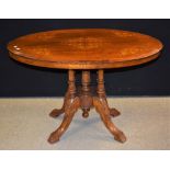 A Victorian design mahogany and marquetry breakfast table